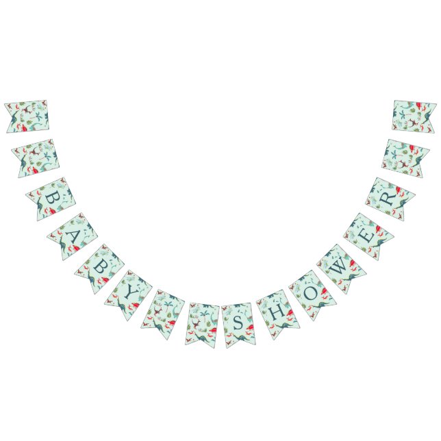 Bandeirinha Padrão de festa de chá de bebê de dinossauro azul  (Todos)