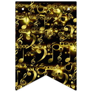 Bandeirinha padrão de notas de música do ouro