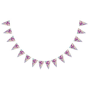 Bandeirinha Padrão floral vibrante com púrpura e azul f