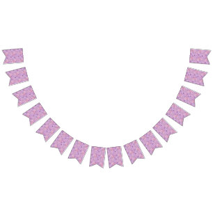 Bandeirinha padrão rosa e roxo de unicórnio e estrelas