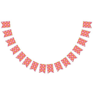 Bandeirinha Padrão rosa Kawaii com sorvete de morango
