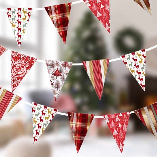 Bandeirinha Padrões de Natal Vermelho Branco Dourado ID1009 (Criador carregado)