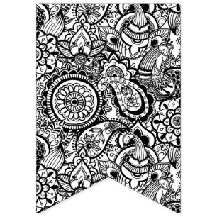 Bandeirinha Paisley floral branco preto bonito