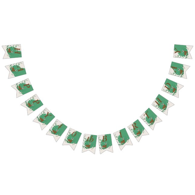 Bandeirinha Parabéns, Brown Deer, na neve, por Pine Tree (Todos)