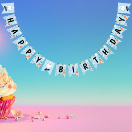 Bandeirinha Parabéns Feliz de Dia das Bruxas Azul e Bonito