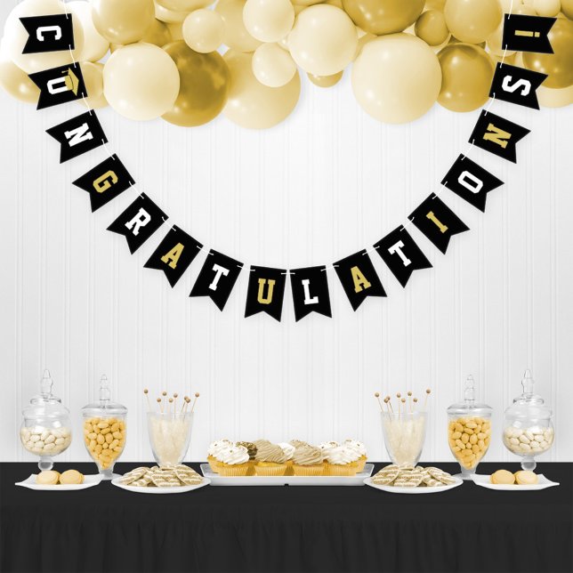 Bandeirinha Parabéns Festa Preto Ouro Moderno (Criador carregado)