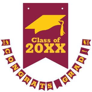 Bandeirinha Parabéns Formando Dourados em Maroon 