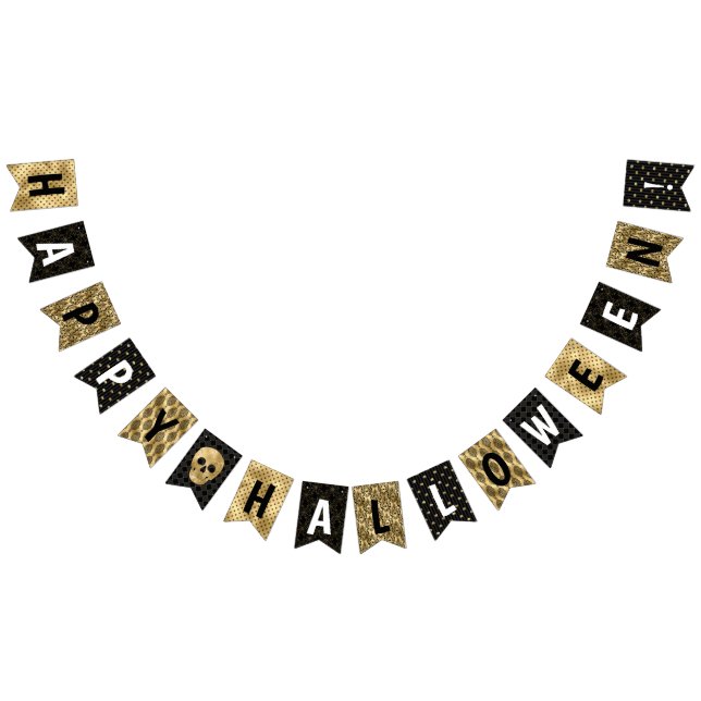 Bandeirinha Partido Elegante Negro e Dourado do Halloween (Todos)