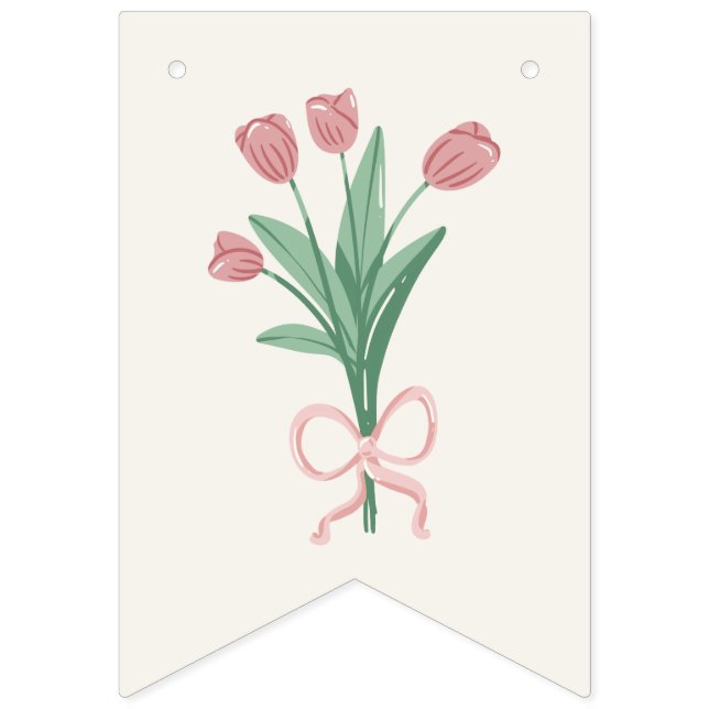 Bandeirinha Pastel Pink Bow & Tulip Floral Custom (Segunda Bandeira)