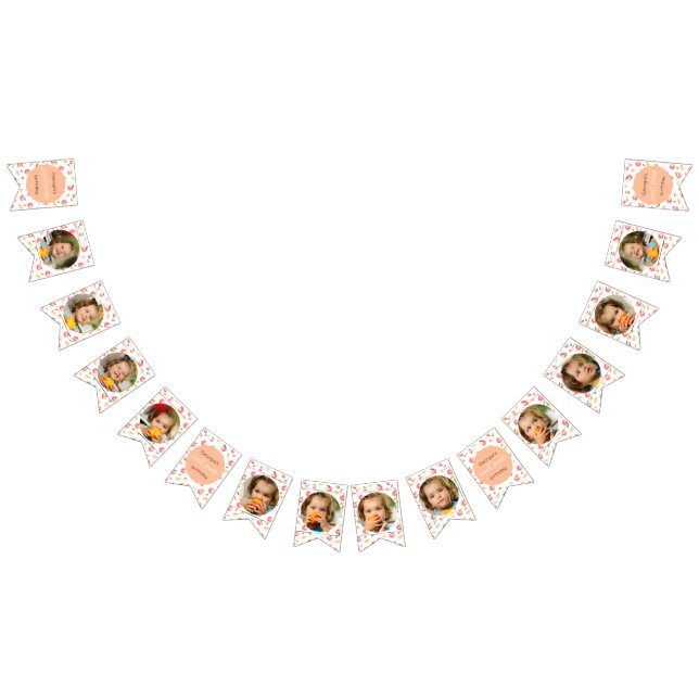 Bandeirinha Peach Birthday 12 Meses Foto Marco (Todos)