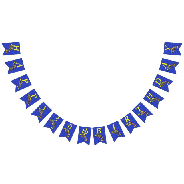 Bandeirinha Peixe Abstrato de Aniversário Feliz e Brilhante (Todos)