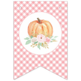 Bandeirinha Pequena Abóbora Floral Xadrez Rosa primeiro aniver