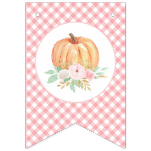 Bandeirinha Pequena Abóbora Floral Xadrez Rosa primeiro aniver