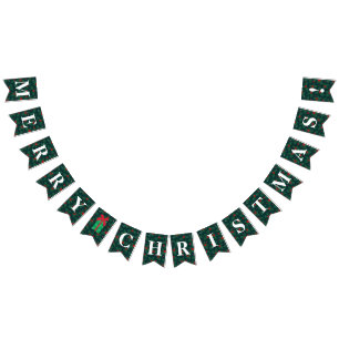 Bandeirinha Personalizável Holly, Berries Feliz Natal!