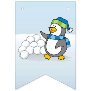Bandeirinha Pinguim pequeno com bolas de neve balançando