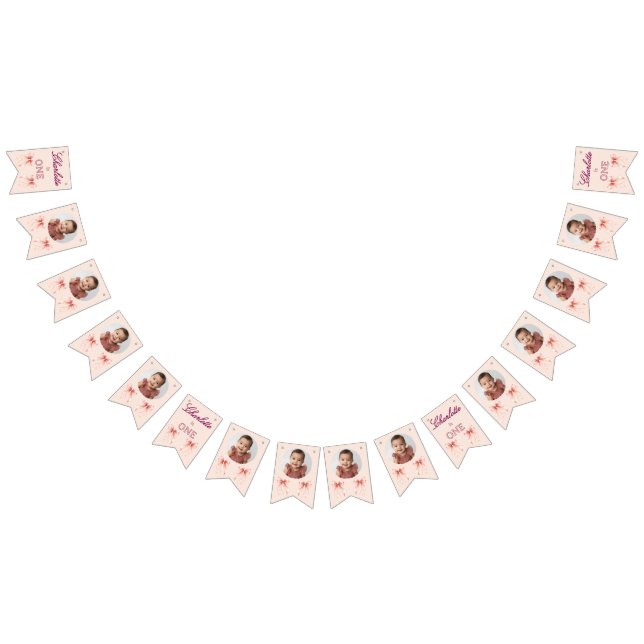 Bandeirinha Pink Bow First Birthday! (Todos)