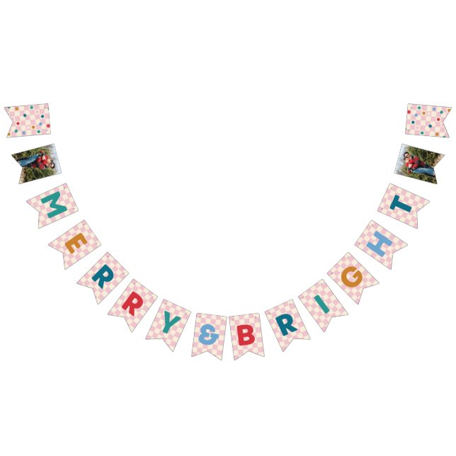 Bandeirinha Pink Checkerboard Merry & Bright Bunting Banner (Todos)