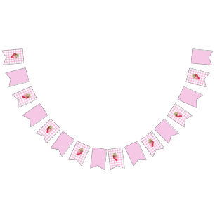 Bandeirinha Pink Gingham Checker Strawberry Aniversário