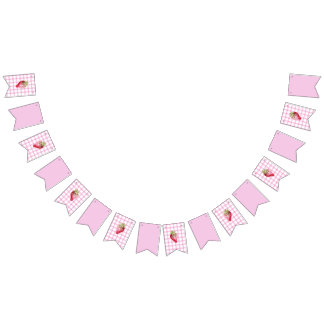 Bandeirinha Pink Gingham Checker Strawberry Aniversário