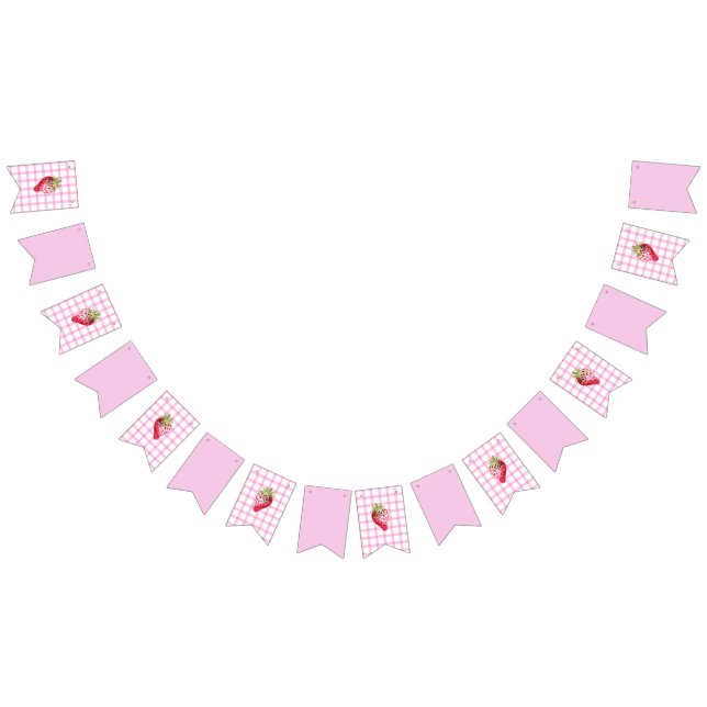 Bandeirinha Pink Gingham Checker Strawberry Aniversário (Todos)