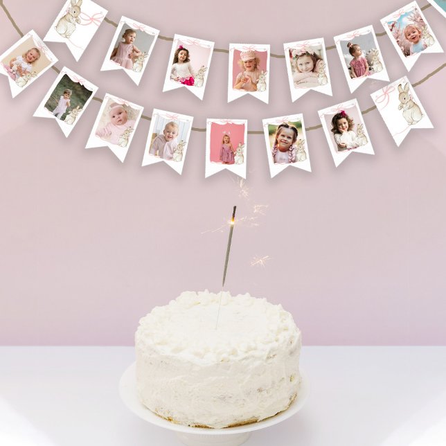 Bandeirinha Pink Peter the Rabbit Beatrix Photo primeiro anive (Criador carregado)