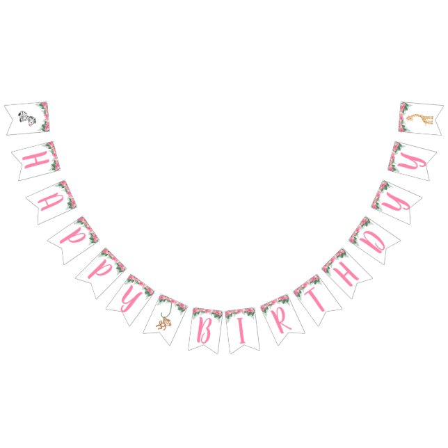 Bandeirinha Pink Safari Animal Birday (Todos)