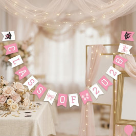 Bandeirinha Pink & White Class Of 2026 Graduation Party