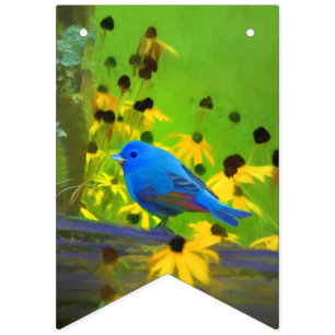 Bandeirinha Pintura de Bunting Indigo - Arte de Pássaro Origi
