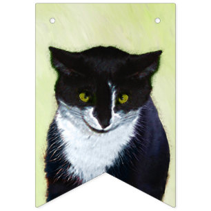Bandeirinha Pintura de Gato Tuxedo - Arte de Gato Original Cus