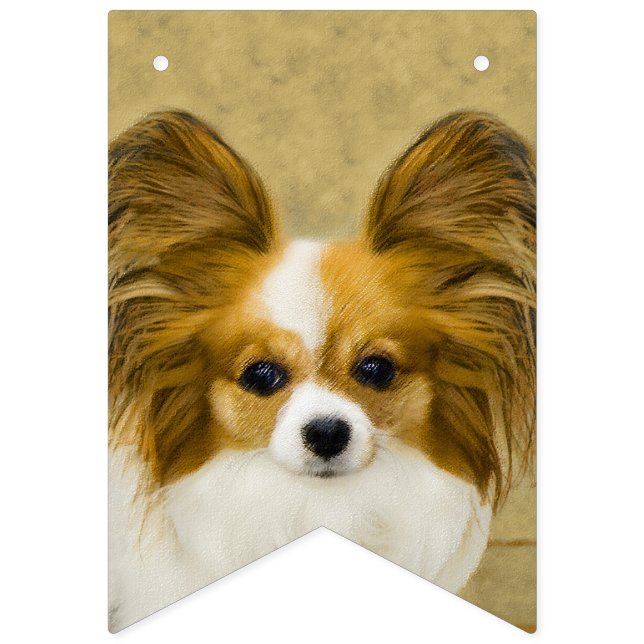 Bandeirinha Pintura de Papillon (Hound Tri) - Arte de Cão Orig (Primeira Bandeira)
