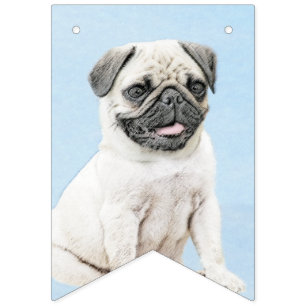 Bandeirinha Pintura do Pug - arte original bonito do cão
