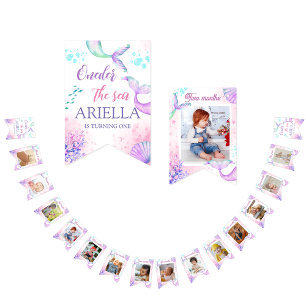 Bandeirinha Portão-sereia Aquarela Aniversário sob o Mar