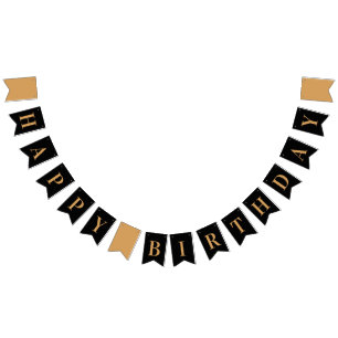 Bandeirinha Preto e Dourado Chic Feliz Aniversário