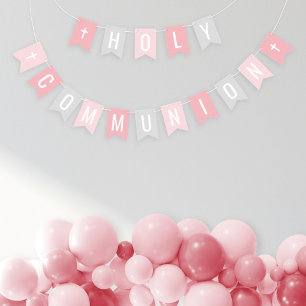 Bandeirinha Primeira Comunhão Menina Festa Rosa Cinza