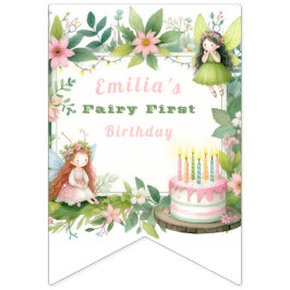 Bandeirinha Primeiro Aniversário da Fada Verde Pastel -