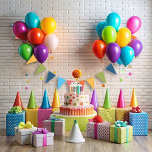 Bandeirinha Primeiro aniversario de Cores do Arco-Íris Funny F<br><div class="desc">Um unicórnio voador engraçado rindo e segurando balões. É perfeito para o seu dia especial. Fácil de personalizar para uma celebração verdadeiramente encantadora!</div>