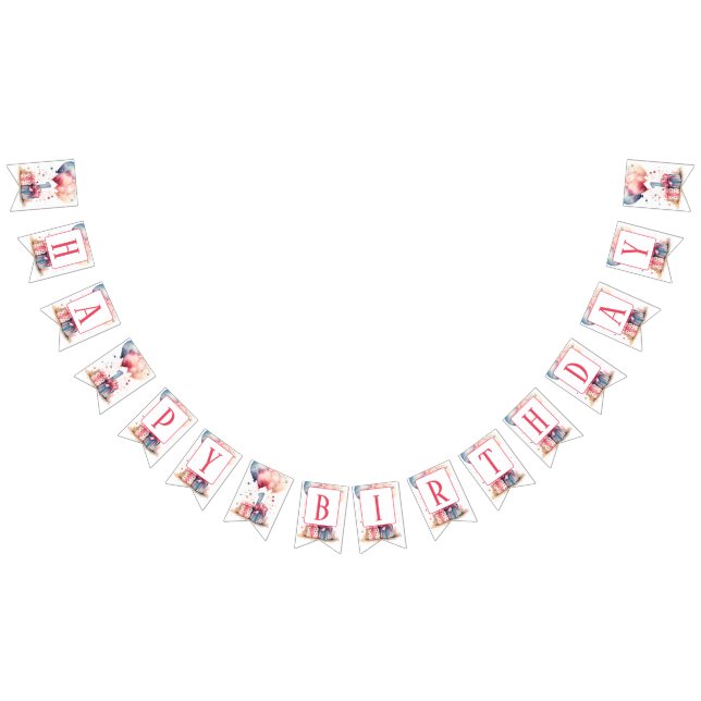 Bandeirinha Primeiro aniversário - Dons e balões de aquarela - (Todos)