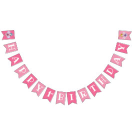 Bandeirinha Primeiro Aniversário Rosa Feliz Aniversário Fada