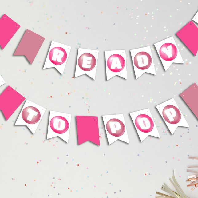 Bandeirinha Pronto para Pop Bubblegum Chá de fraldas Rosa (Ready to Pop Bubblegum Pink Girl Baby Shower Bunting Flags
)