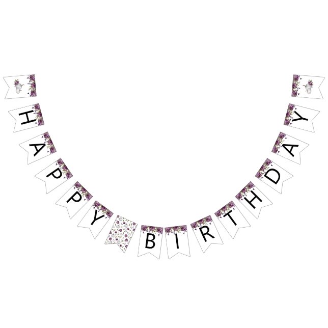 Bandeirinha Pumpkin Purple Floral Happy Birthday (Todos)