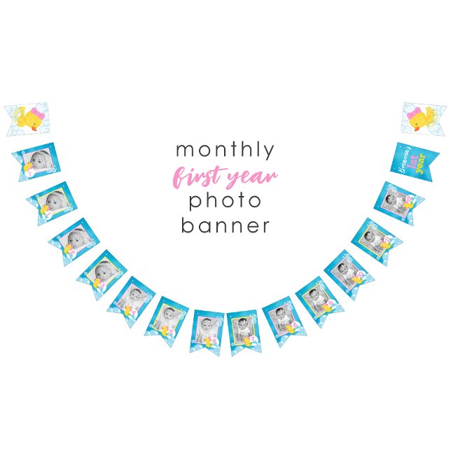 Bandeirinha Rapariga Watercolor Duck 1rua Ano Banner Mensal de (Girl Watercolor Duck Monthly Photo Hanging Banner 1st Year)