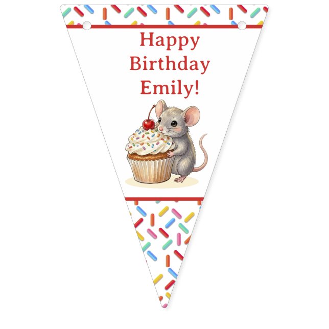 Bandeirinha Rato Fofo e Bolo de Aniversário Personalizado (Primeira Bandeira)