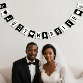 Bandeirinha Recem casados do Coração do Anel Diamante Preto e 