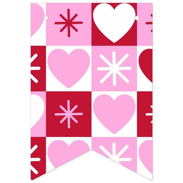 Bandeirinha Retro Checkerboard Hearts bunting banner (Primeira Bandeira)