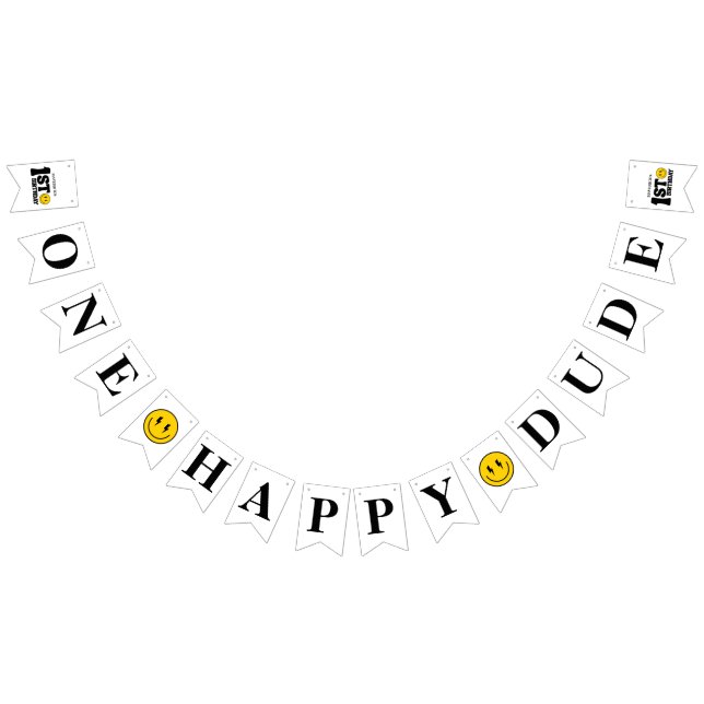 Bandeirinha Retro One Happy Dude Smile Face Boy 1st Birthday (Todos)
