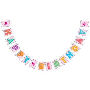 BANDEIRINHA ROSA CLARO MULTICOLORED HUAPPY BIRTHDAY OBJETO