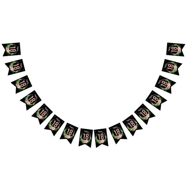 Bandeirinha Rosa de Aniversário Floral Preto-Brilhante Dourado (Todos)