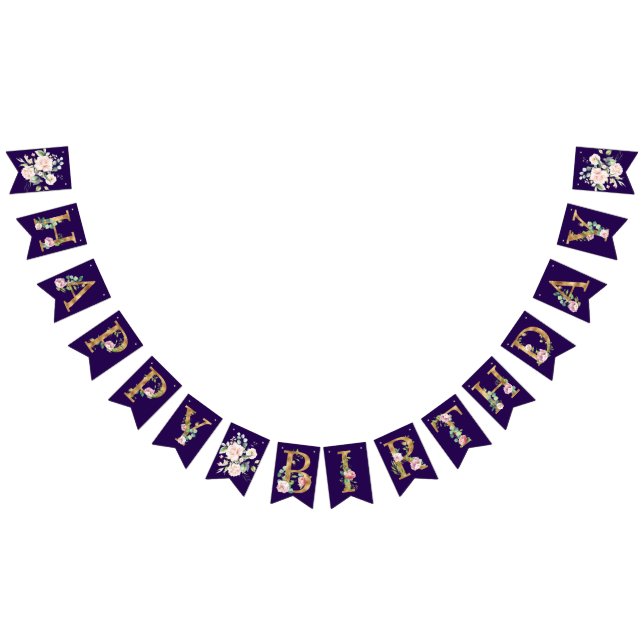 Bandeirinha Rosa No Banner de Aniversário Feliz Roxo (Todos)