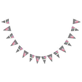 Bandeirinha Rosas rosa e Bonito Casamento Floral de Stripes