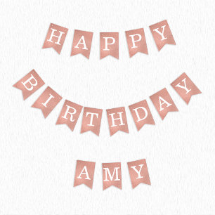 Bandeirinha Rose Gold Feliz Aniversário 3 Letras Nome Amy Rosa